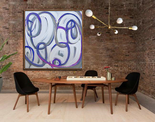 Large Abstract Painting On Canvas,Oversized Palette Knife Painting Contemporary Art On Canvas,Acrylic Painting On Canvas,White,Blue,Pink.etc